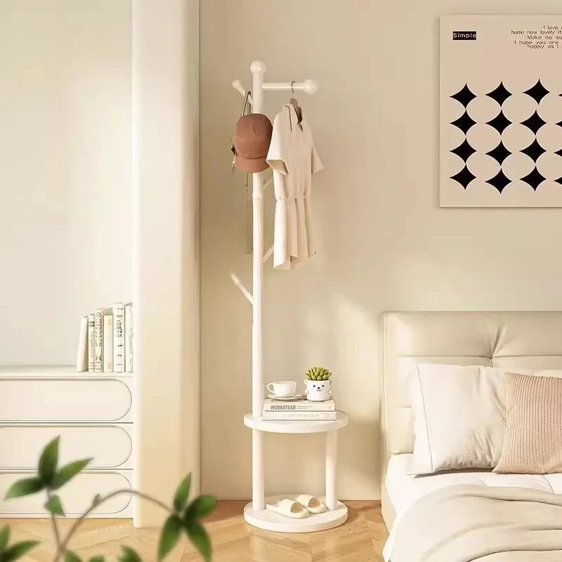 Floor Standing Wooden Clothes Rack Round Design Storage Organizer Clothes Rack
