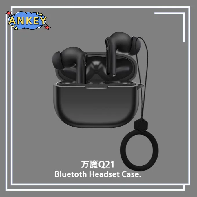 for 1MORE Q21 Case Earphones Premium Silicone Cover Shockproof Accessible Charging Port carrying ring
