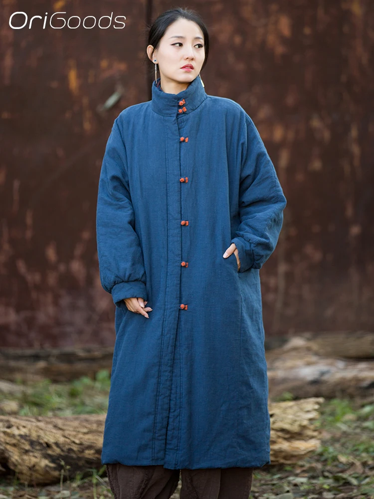 OriGoods Oversized Padded Parka Coat Woman Warm Long Winter Parka Jacket Chinese Style Winter Clothes 2025 Retro Outerwear B354