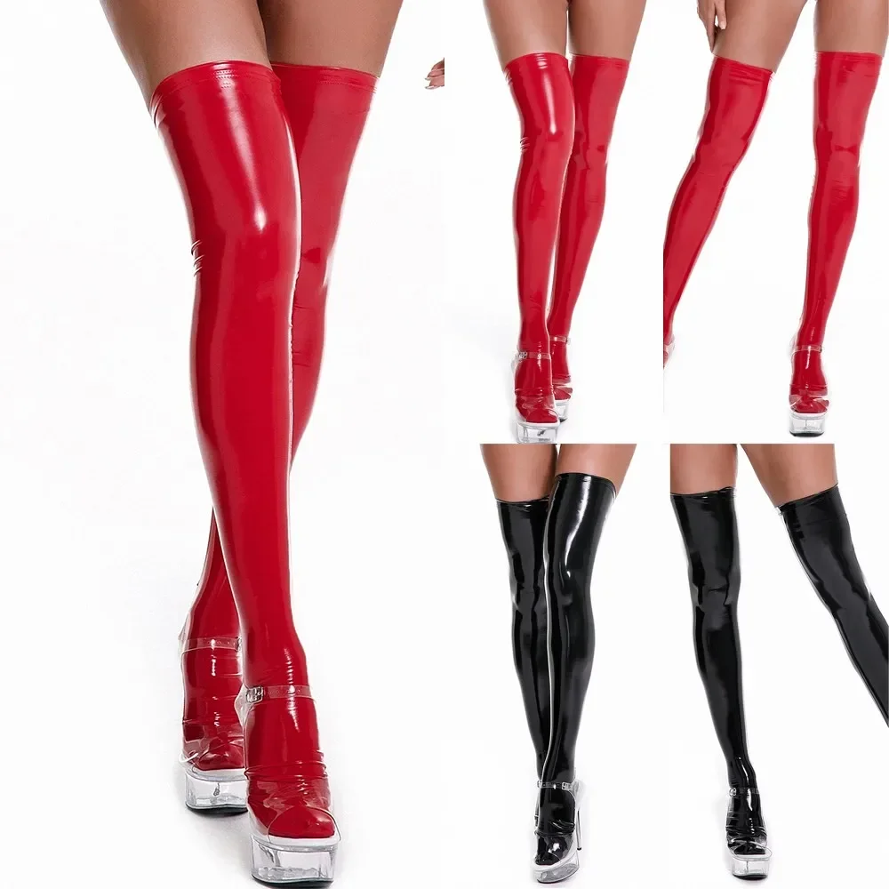 

1 Pair Women PVC Leather Over The Knee Legging Stockings Ladies Wet Look Clubwear Thigh High Sock Costumes