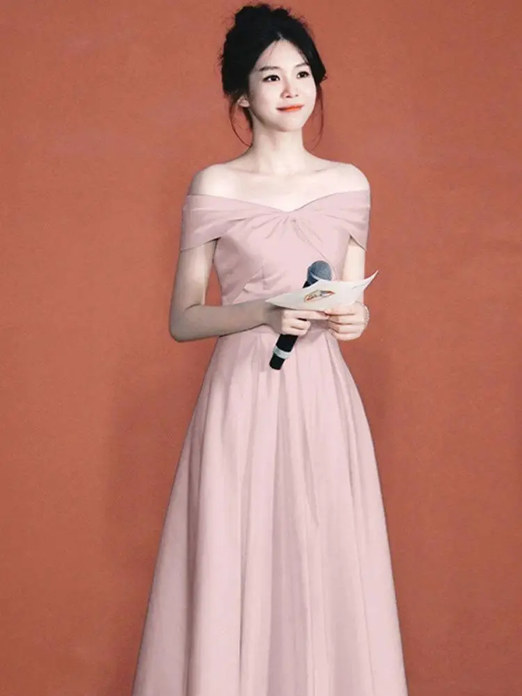 

Elegant One-Shoulder Bridal Dress Luxury Feel Hostess Wedding Guest Dress Back Home Casual Dress Polyester Fiber Short Sleeve