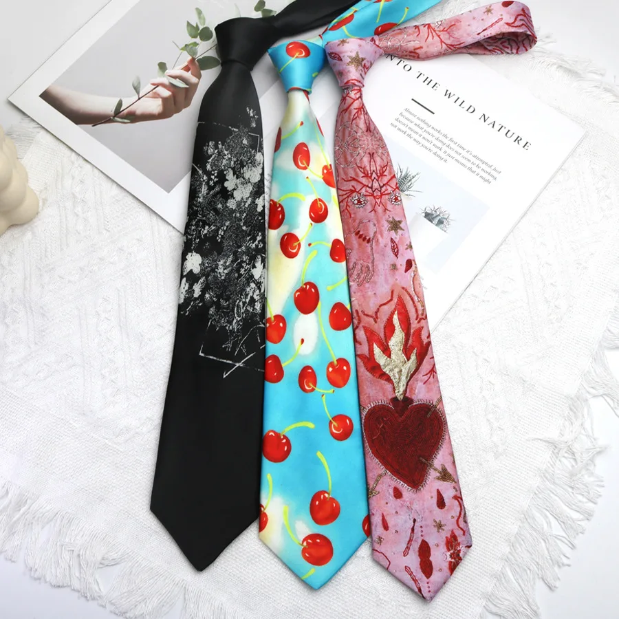 Men's and Women's Literary Pink Niche College Casual Accessories: Designed with a Unique Flame Heart Pattern - Neckties & Shirts