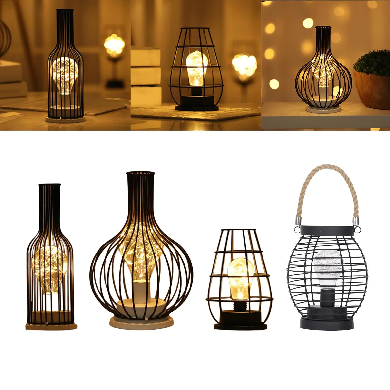 

Table Lamp Night Light Battery Powered Desk Lighting Bedside Iron Crafts
