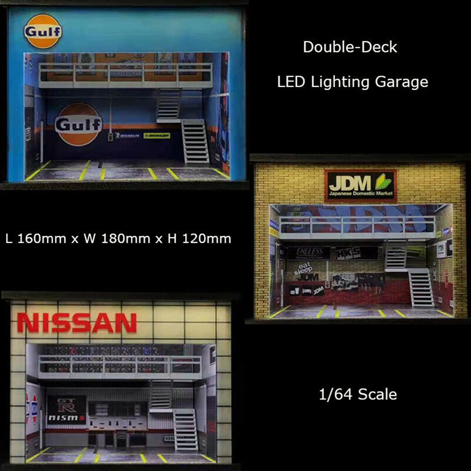 

Diorama 1/64 LED Lighting Double-Deck Model Car Garage Collection Display Gifts