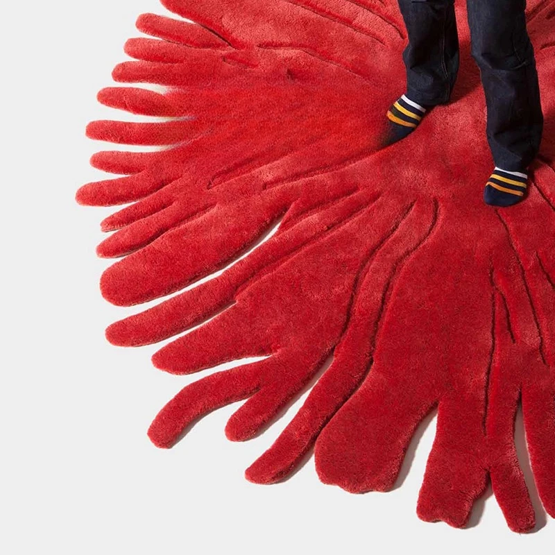 Vintage Medieval Red Round Irregular Wool Rug