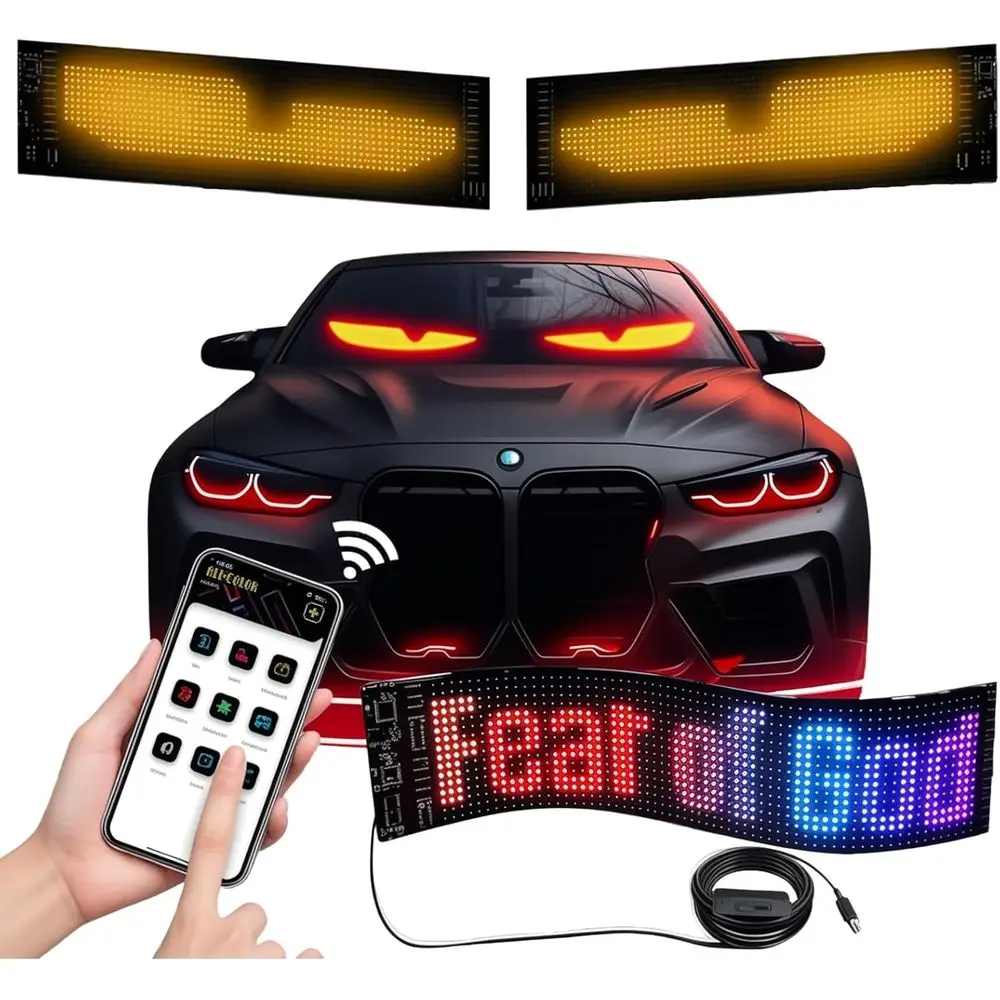 

Customizable Animated LED Devil Eyes Sign for Car Windshield - 64x20 Scrolling Message Display