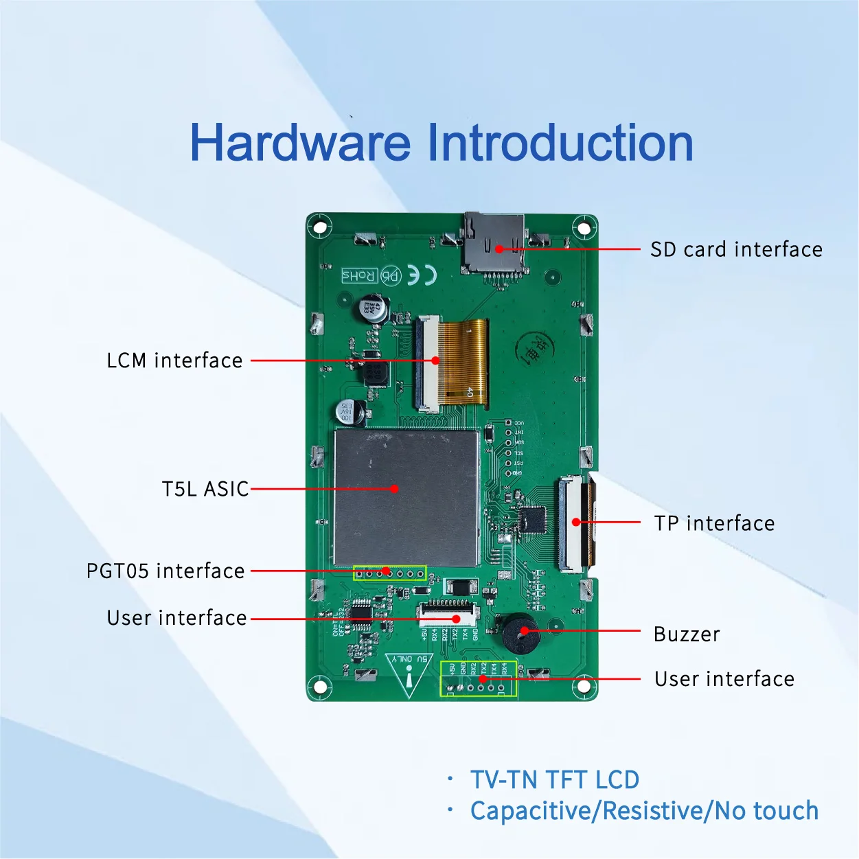 DWIN TV-TN-TFT-LCD 상용 등급 4.3 인치 480x272 픽셀 해상도, 262K 색상, DMG48270C043_04W