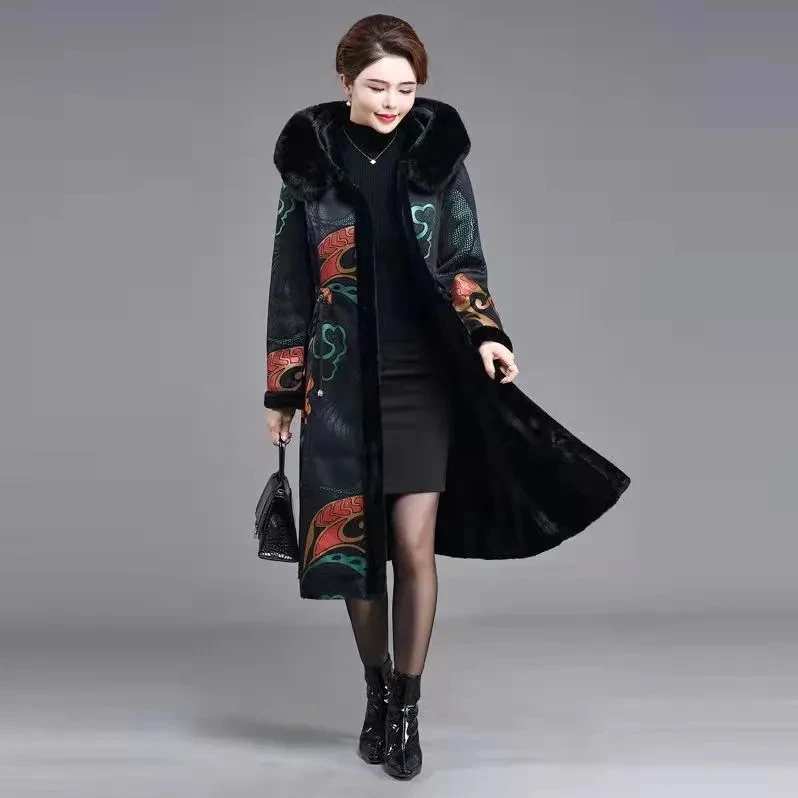 Fashion Luxury Faux Fur Coat Womens Winter Plush Warm Fur Jacket Female Reversible Jacket Chic Print Parkas Women Overcoat Coat