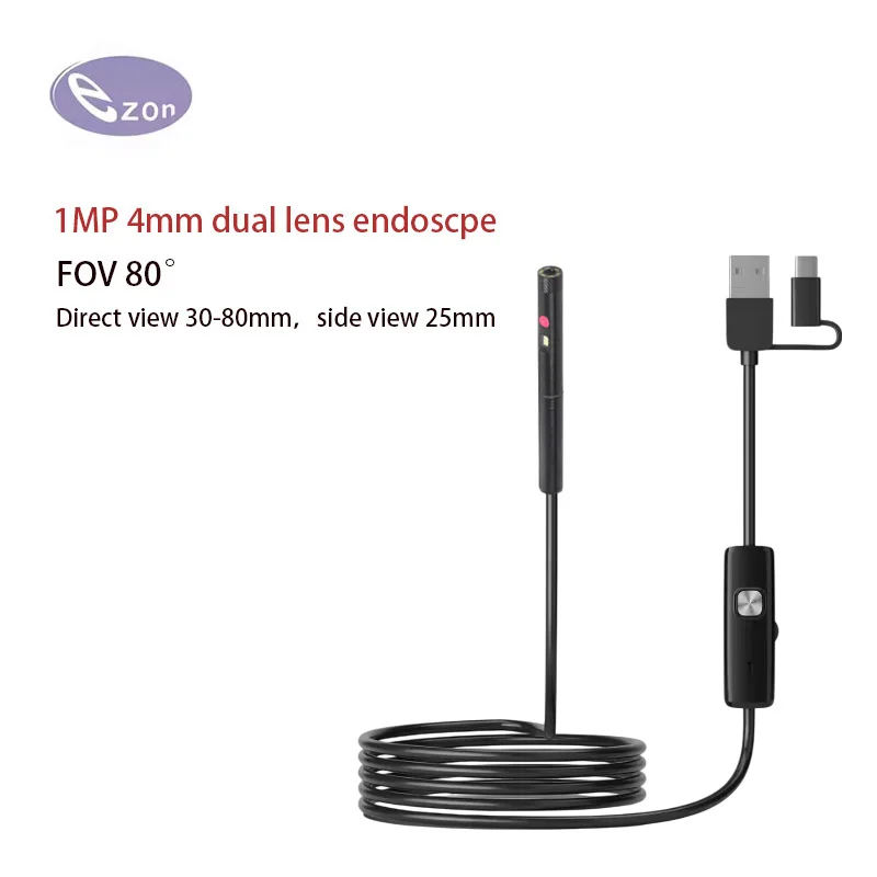 1MP 4mm FOV 80° Dual Lens Electronic endoscope for Mechanical maintenance 3.5m USB Type-C 3-in-1 soft Cord endoscope Camera