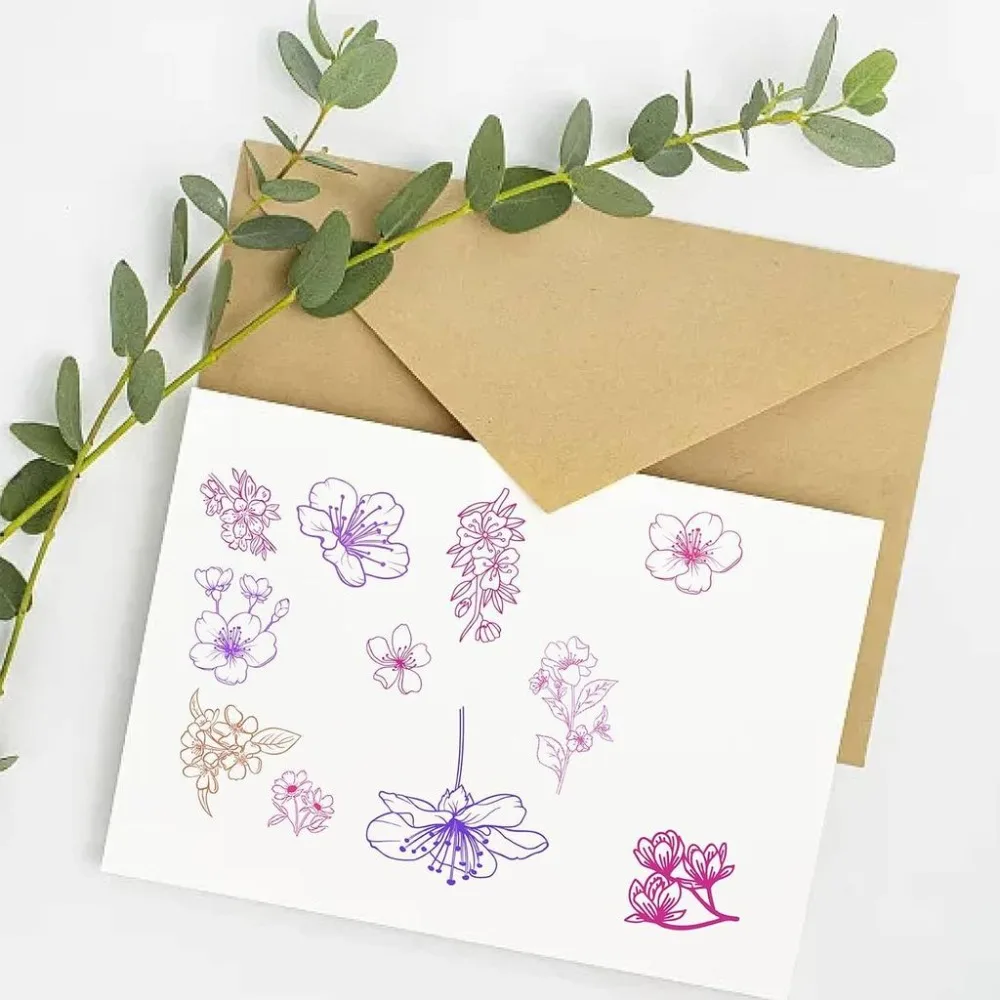 1pc Flowers Cherry Blossom Clear Rubber Stamp Retro Plants Sakura Transparent Seals Stamp for Journaling Card Making view 5