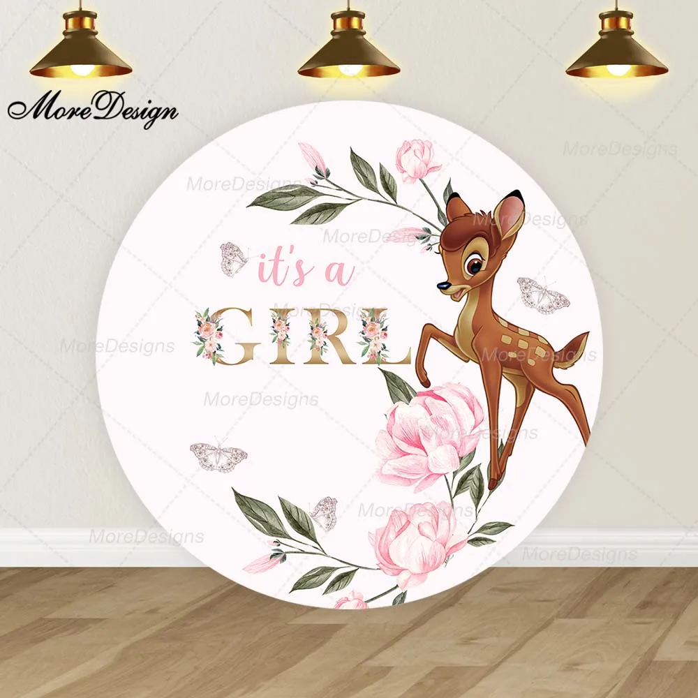 Disney Bambi Photo Backdrop Kids Birthday Party Girls Deer Princess Round and Cylinder Covers Fabric Photography Background