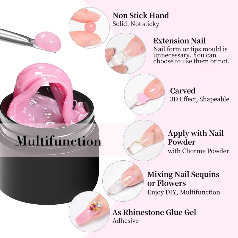 MEET ACROSS 7ml Non Stick Hand Solid Extension Nail Gel Nude Pink White Extension Gel Rhinestone Glue Gel Easy To Operate DIY