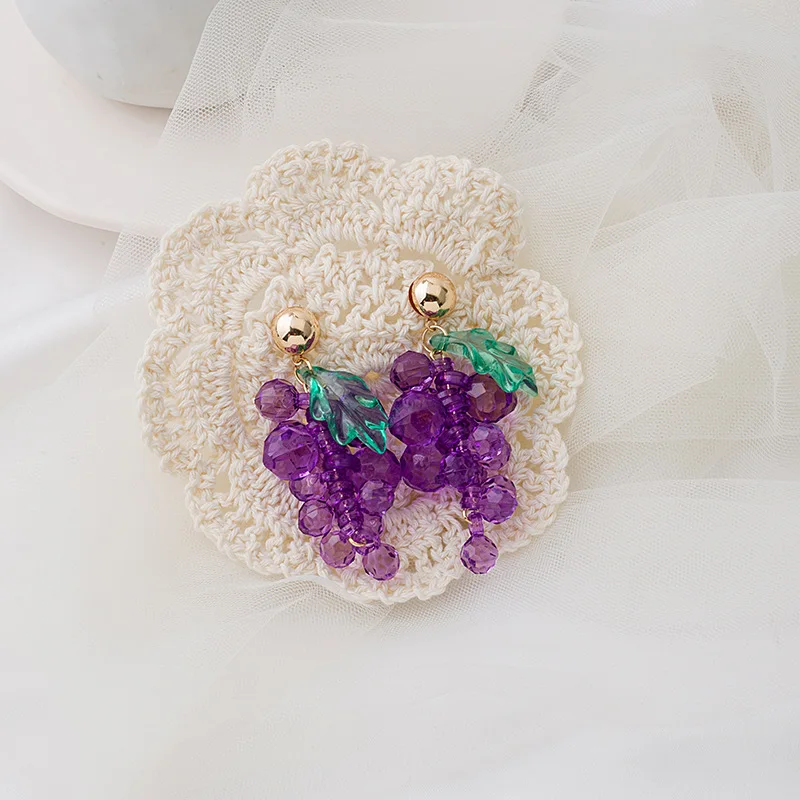 Kiss Jewelry Sweet Purple Grape Charm Drop Earrings for Women Korean Fashion INS Style Cute Fruits Summer Earring Party Gift