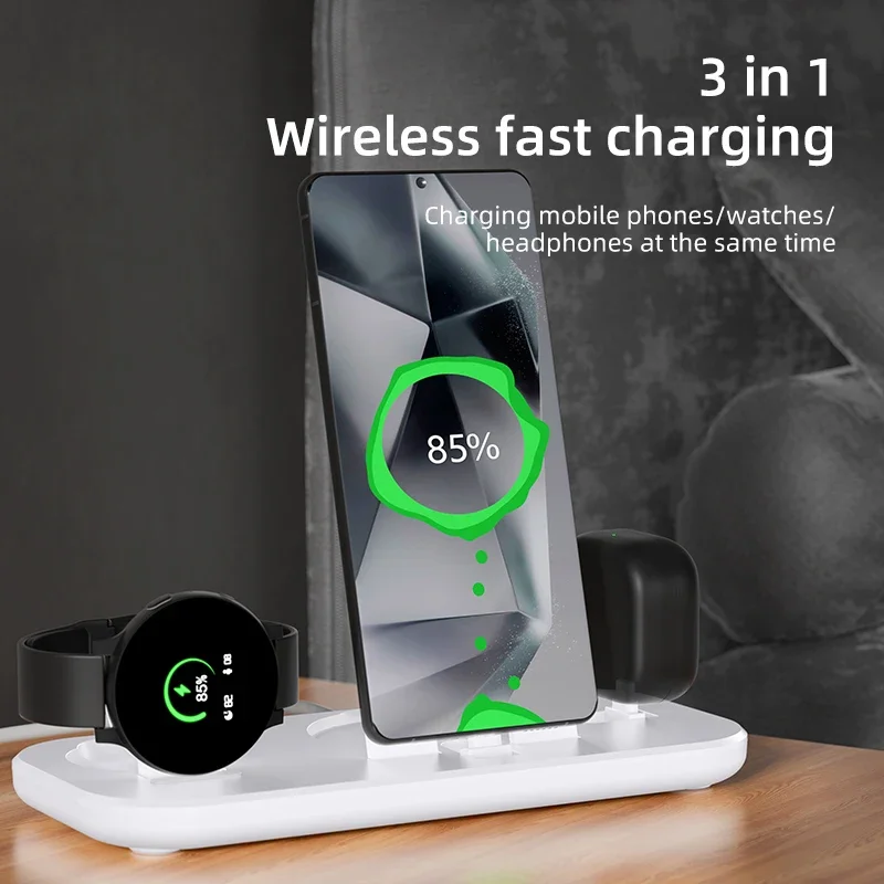 Foldable 3 in 1 Wireless Charger Pad For Galaxy Watch 7 6 5 Active 3/4 Samsung S20 S21 Earbuds Type C Fast Charging Station Dock