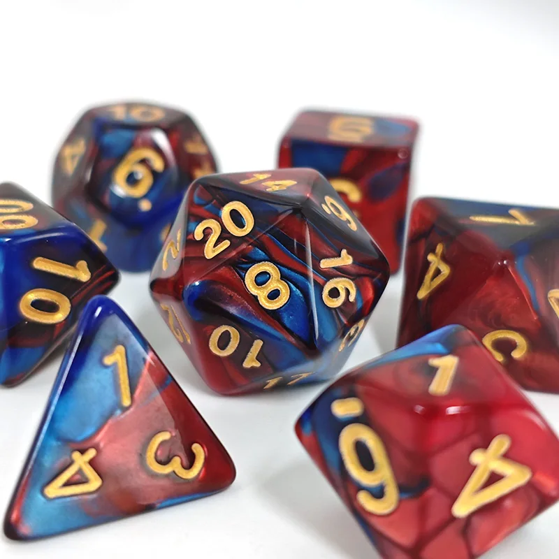 DND Dice Set Red & Blue Swirl Polyhedral Dice Set with Gold Ink, 7-Piece DND Dice for Tabletop RPGs TTRPGs & Game