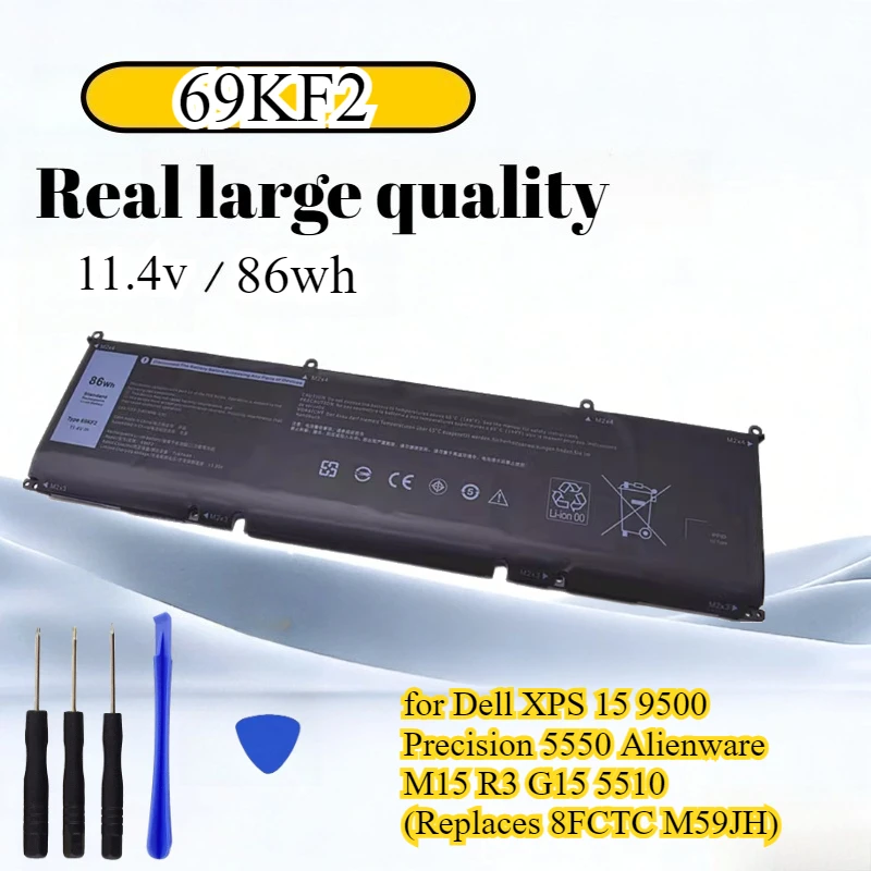 

Аккумулятор 69KF2 86 Втч для Dell XPS 15 9500 Precision 5550 Alienware M15 R3 G15 5510 (заменяет 8FCTC M59JH) с инструментами