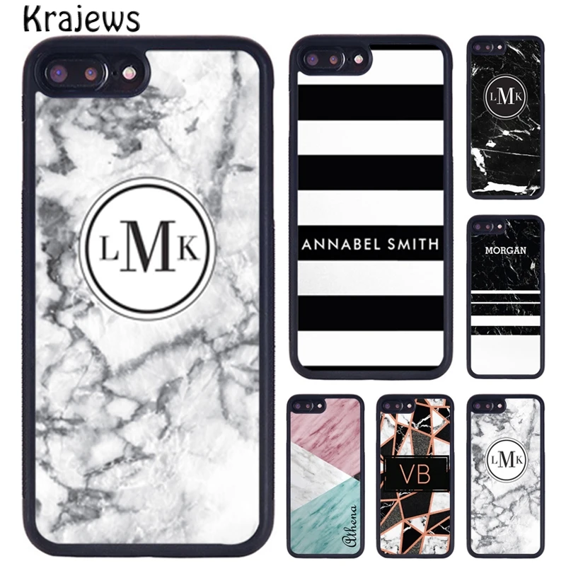 Krajews PERSONALISED MARBLE INITIALS Phone Case For iPhone 16 15 14 XR XS 11 12 mini 13 Pro MAX Plus cover coque