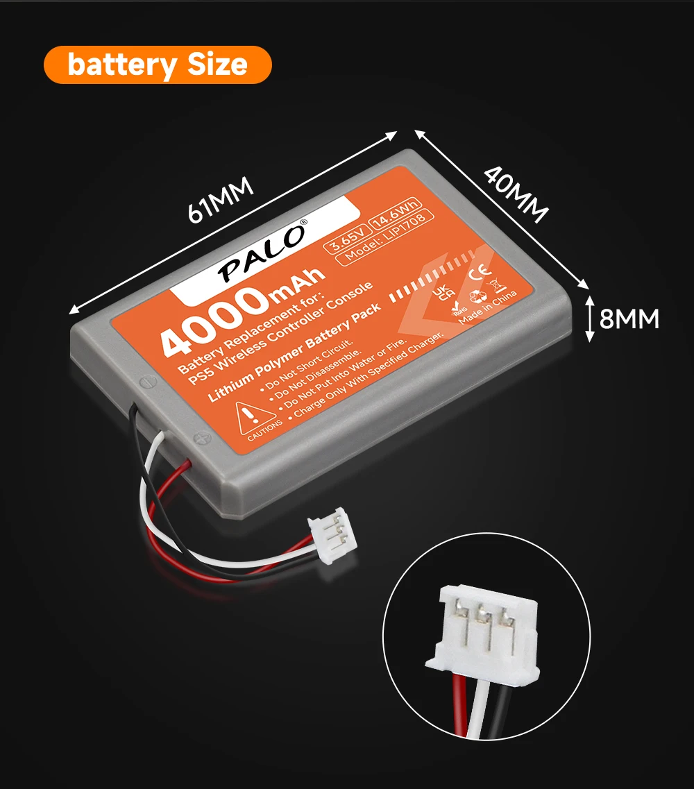 Sony PS5 Playstation 5 LIP1708 DualSense 게임 컨트롤러용 PALO 고용량 4000mAh 충전식 배터리