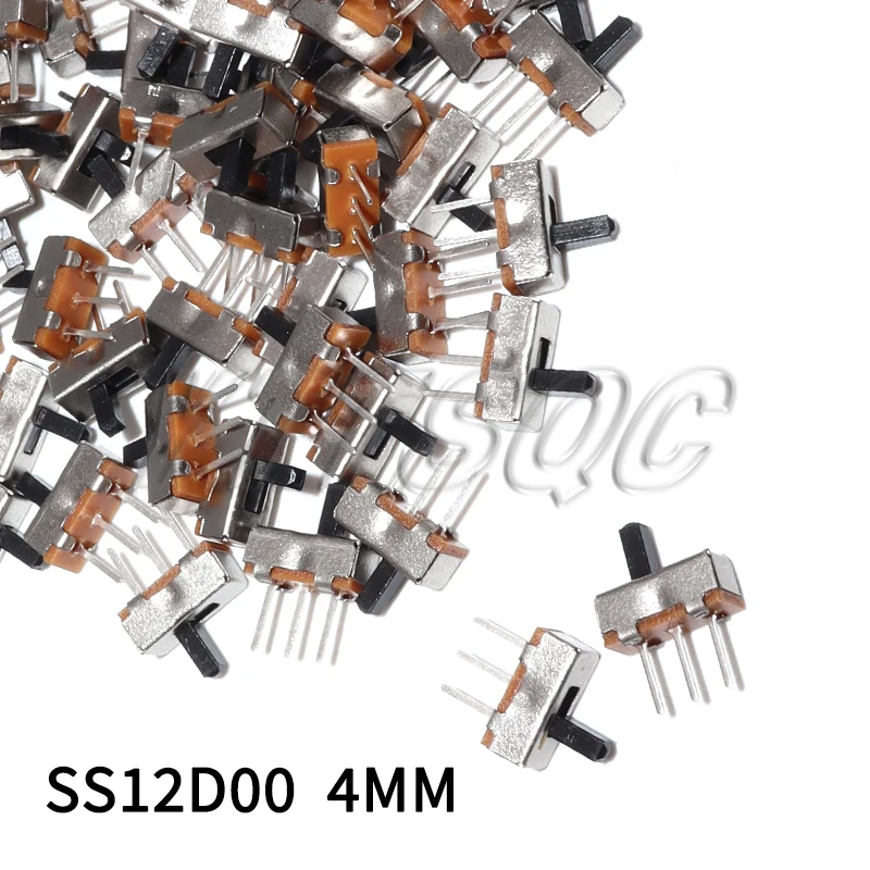 100pcs Mini Vertical Micro Slide Switch 2 Position 3 Pin Terminal 1p2t SPDT On/Off Switches SS-12D00 For PCB Breadboard Electron