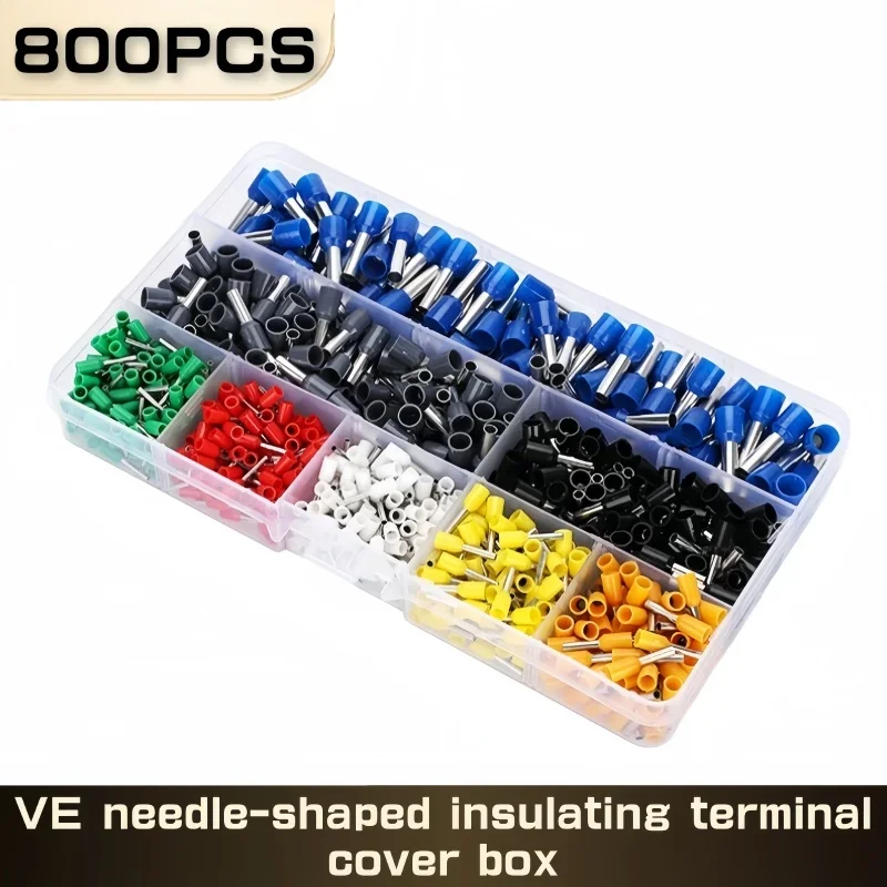 

800PCS wire ferrule, insulation ferrule crimping pin terminal kit for electrical projects, AWG 24-10, 8 sizes
