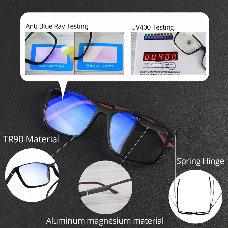 Big Frame Progressive Multifocal Reading Glasses Blue Light Blocking Men's Women TR90 Square Prebyopia Spectacle UV400