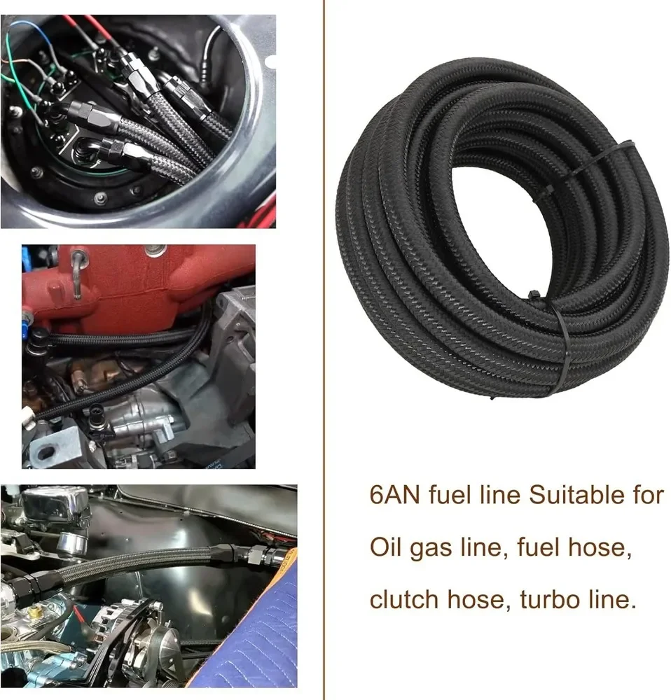 Kit linea carburante CPE nero da 3/8 pollici 6AN Tubo flessibile linea carburante intrecciato in nylon da 20 piedi con kit di montaggio da 10 pezzi