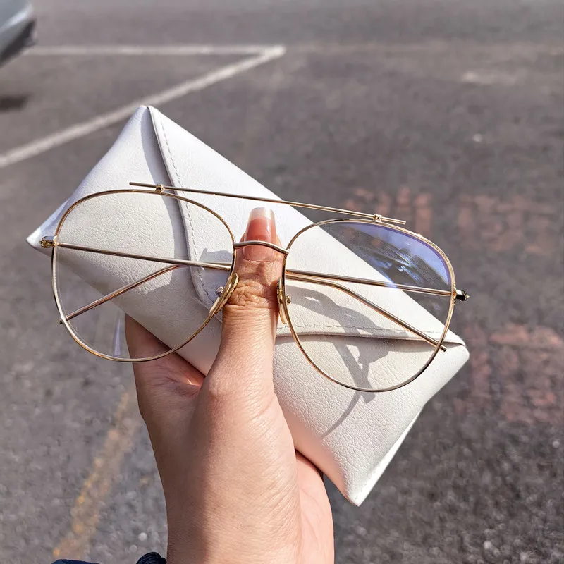 Anti Blue Light Vintage eyeglasses Fashion Women Oversized Metal Glasses frame Men Clear Lens Glasses Gold Optical Spectacle