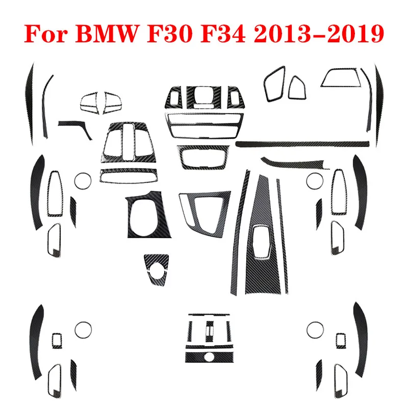 For BMW F30 F34 2013 2014 2015 2016 2017 2018 2019 Carbon Fiber Black Car Stickers Car Decorative Interior Mouldings Accessories