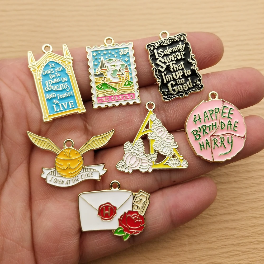 10pcs Cartoon Charm for Jewelry Making Enamel Necklace Earring Bracelet Pendant Diy Accessories Alloy Metal Gold Plated