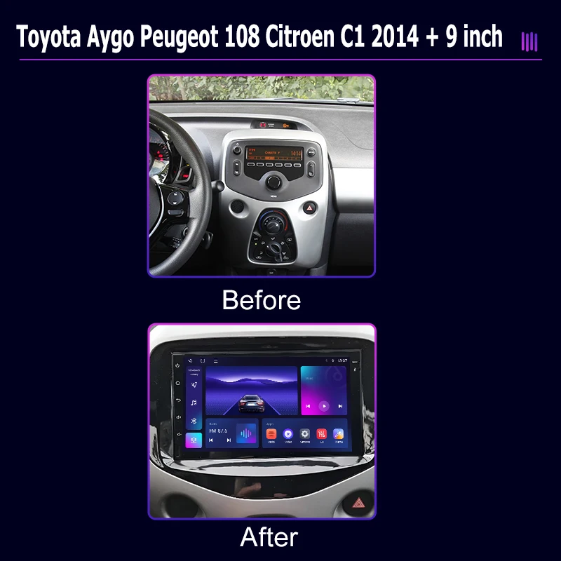 9 inch Universal Android 13 Car Radio Autoradio android 2 Din for Peugeot 108 Citroen C1 2014 with GPS Central Multimedia