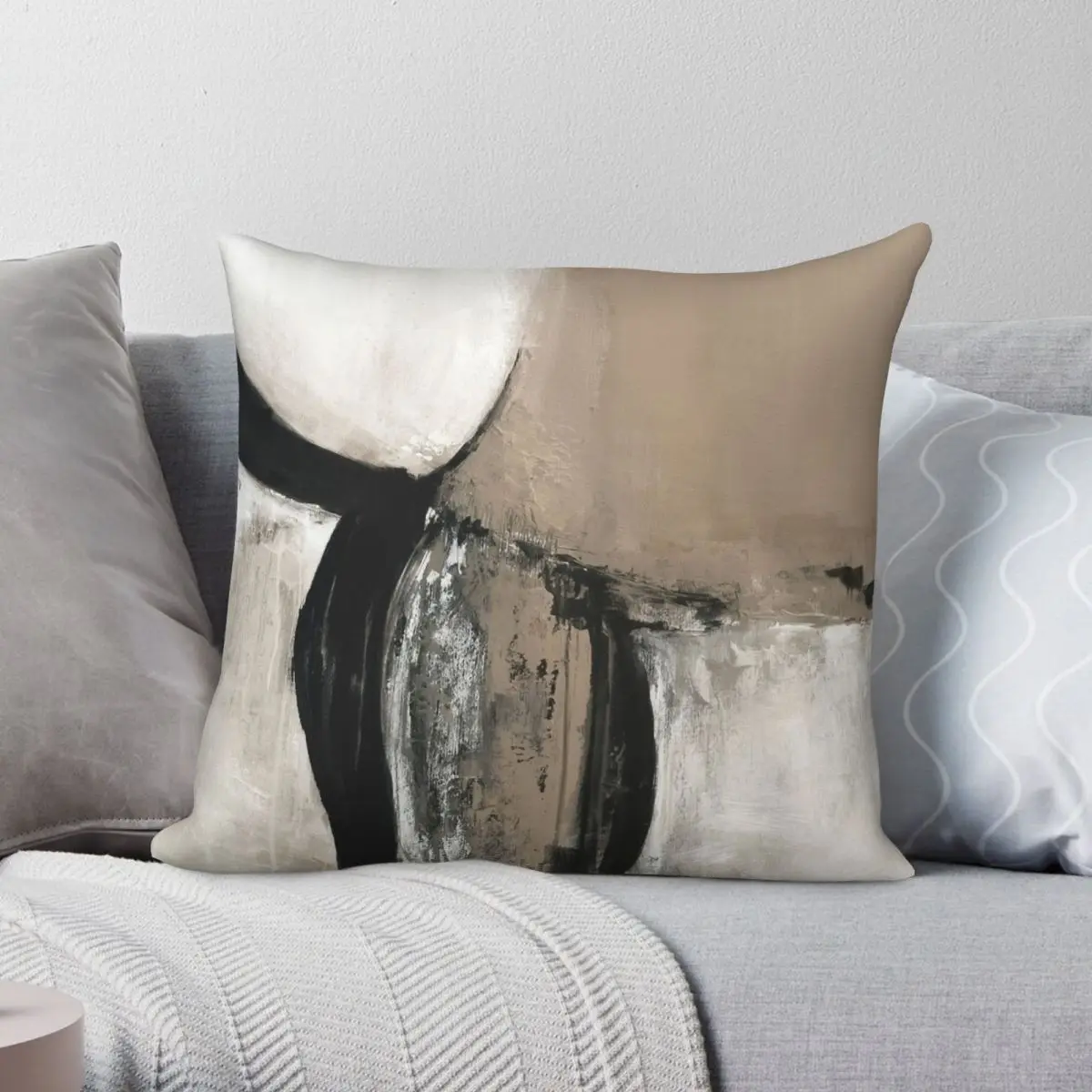 Neutral Abstract Square Pillowcase Polyester Linen Velvet Printed Zip Decor Throw Pillow Case Bed Cushion Cover 45x45