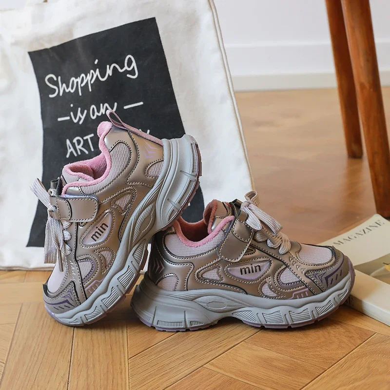 Toddler Girls Winter Chunky Sneakers, Fleece Lined Dual Closure Thick Non Slip Athletic Shoes for Cold Weather Daily Wear