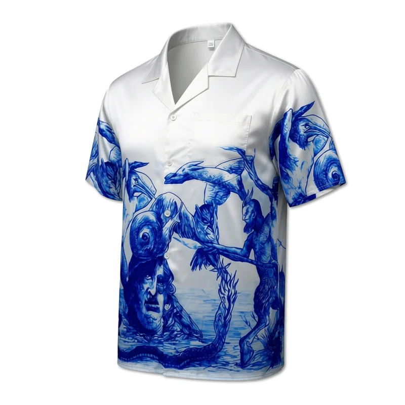 

Сатиновая мягкая рубашка с принтом «Морской монстр» для мужчин и женщин, белая, свободного кроя, повседневная, для отпуска, пляжная, с коротким рукавом, топ, футболка