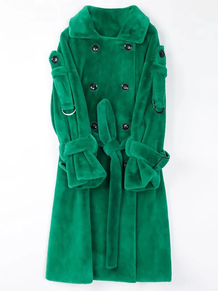 

Nerazzurri Long Double-Breasted Faionable Fake Fur Coat Women's Eco-friendly Long Coat Youthful Sle Premium Quali