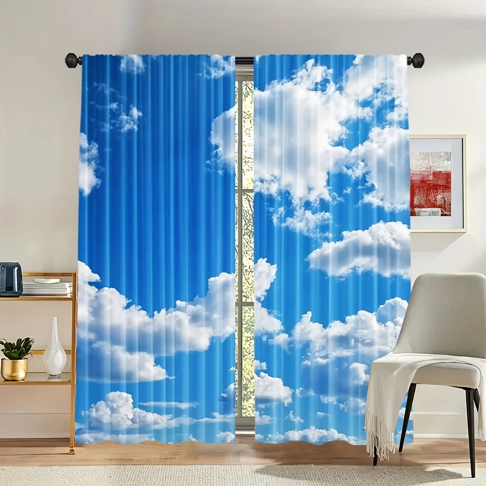 Realistic Blue Sky Cloud Curtains Drapes Panels Waterproof Window Coverings Decor for Living Room Bedroom Nursery Home Interior