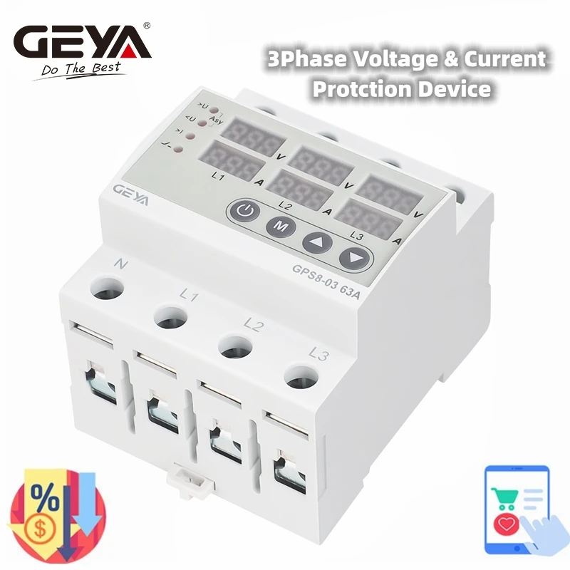 

Трехфазное регулируемое реле напряжения GEYA GPS8-03 Din Rail, монитор перенапряжения с защитой от тока 63 А, 80-400 В