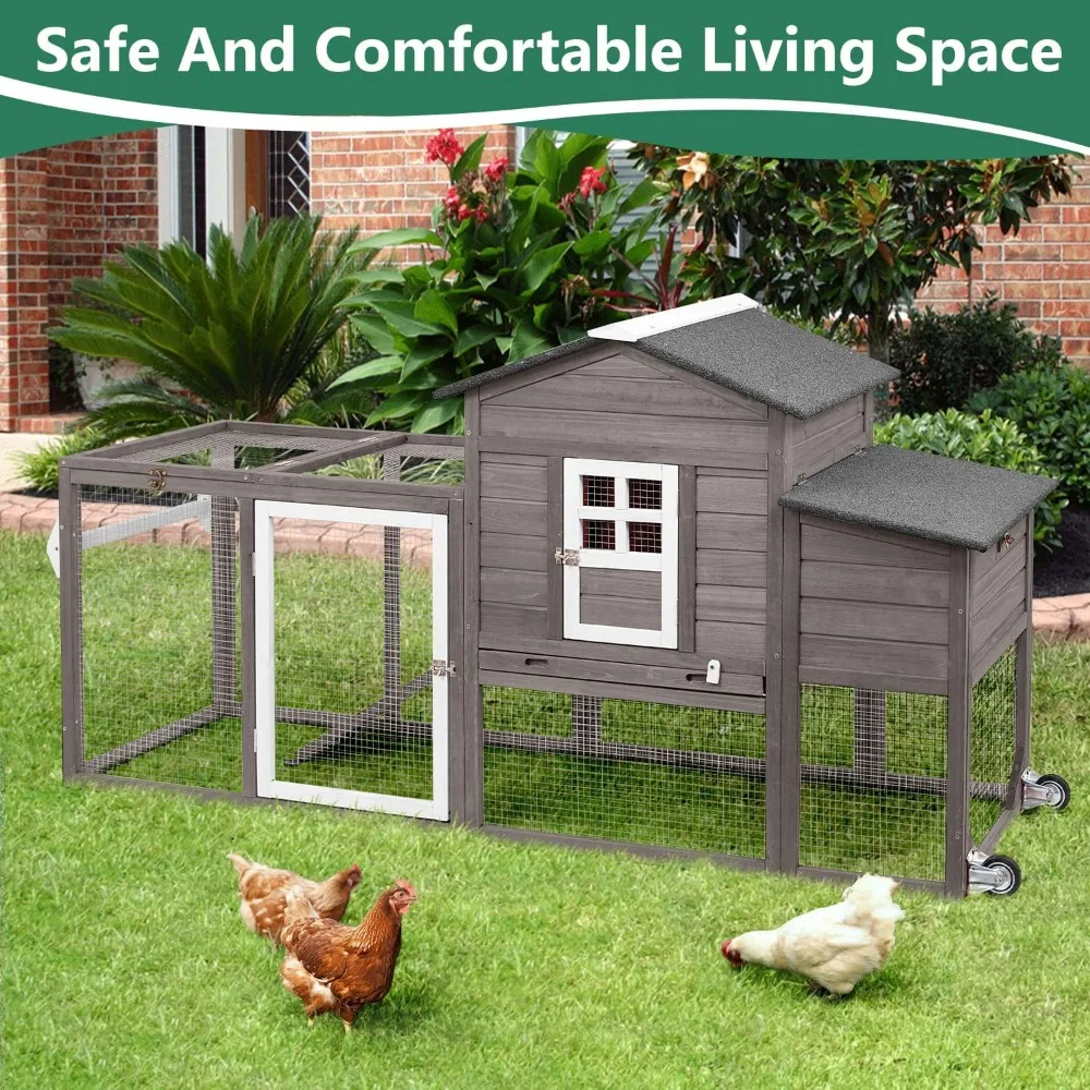 

79" L Large Chicken Coop with Run, Mobile Chicken Hen House with Wheels, Nesting Boxes, Indoor Outdoor Rabbit Hutch Poultry Cage