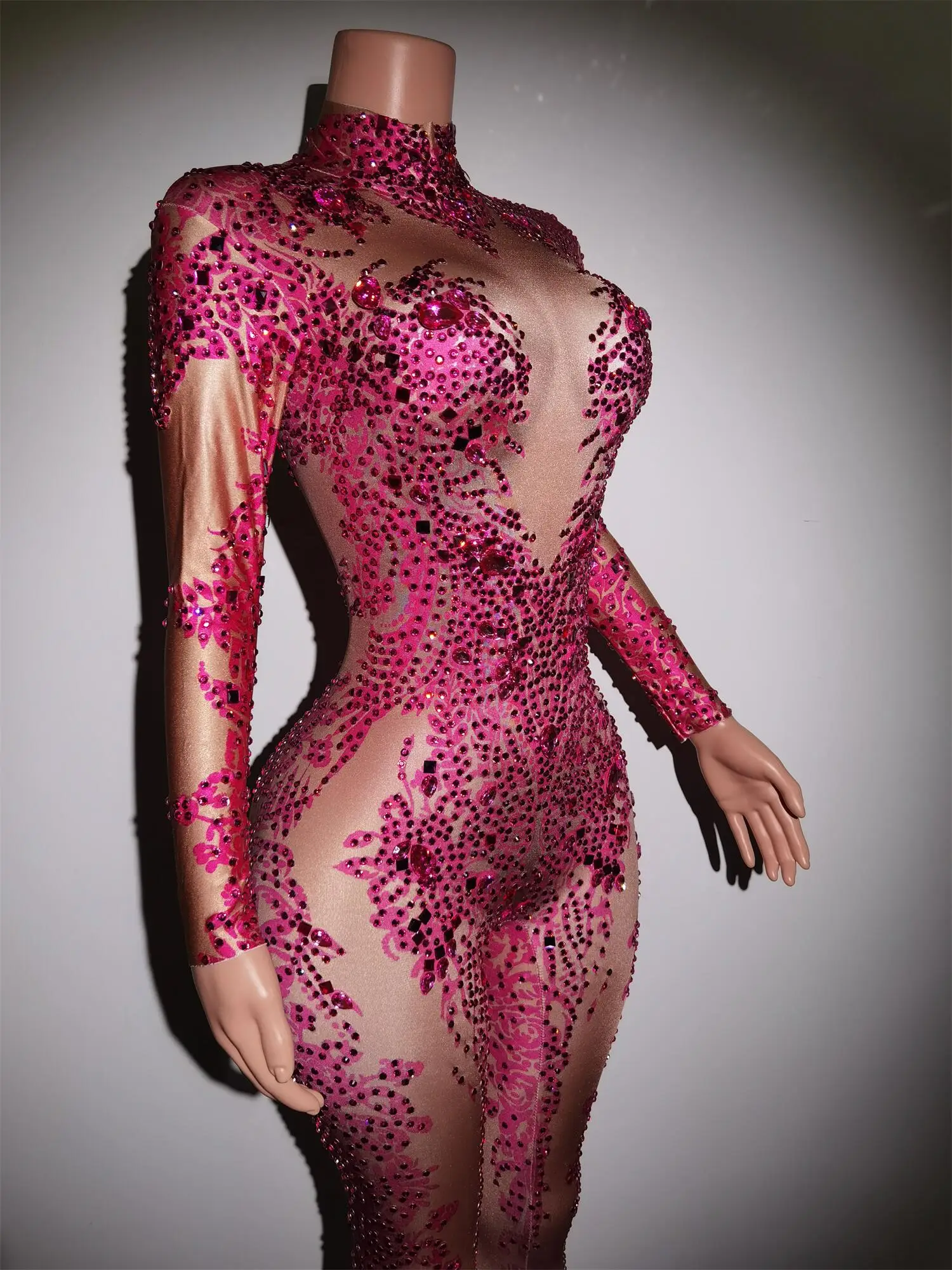 Brilhante Strass Imprimir Macacão Mulheres Sexy Performance Bodysuit Feminino Macacão Desgaste do Palco Dance Wear Boate Outfits Putao