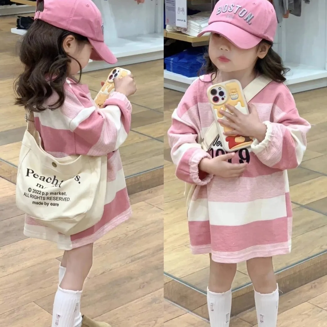 Girls' striped T-shirt long sleeved spring and autumn new style children's baby western-style mid length top