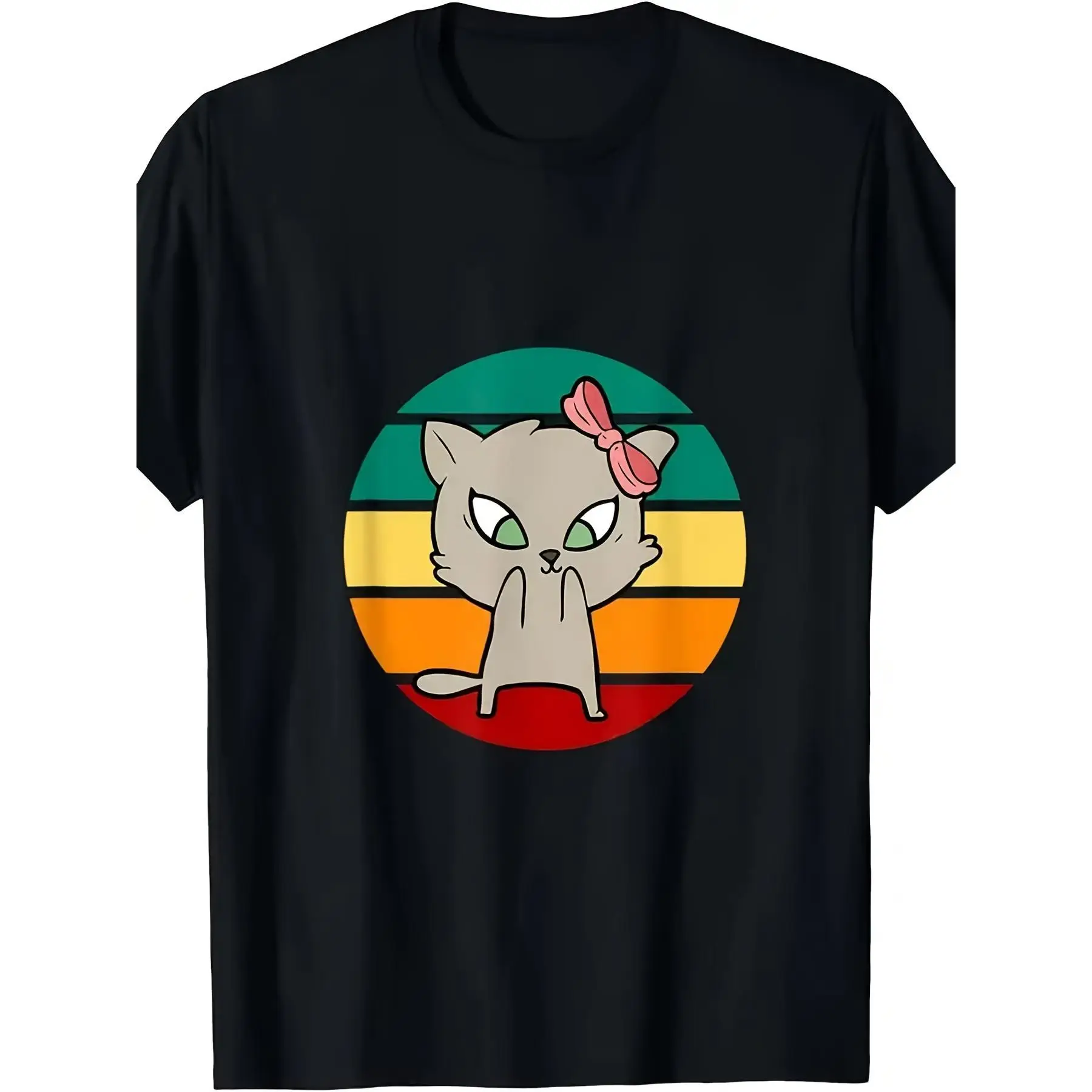 

Vintage Sunset Fun Cartoon Cat Book Lover T-shirt
