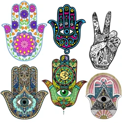 Colorful Hand Of Fatima Mandala Flower Patches Washable Women T-shirt Sticker Iron on Clothes Decoration Accessory Applique