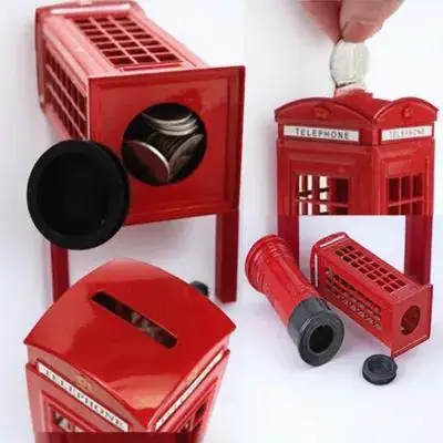 

13cm Vintage London Telephone Booth Piggy Bank Metal Money Box Safe Coin Collection Home Decor Gift Piggy Bank