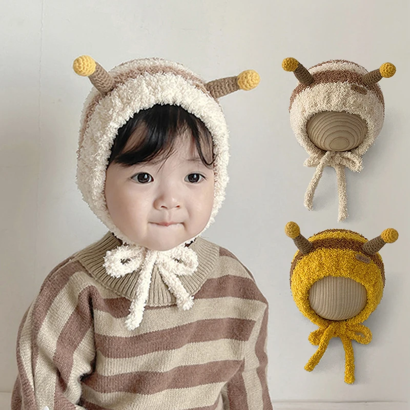 Cute Bee Baby Plush Hat Winter Warm Thicken Coral Fleece Cap for Boy Girl Cartoon Ears Kids Toddler Ear Protection Caps