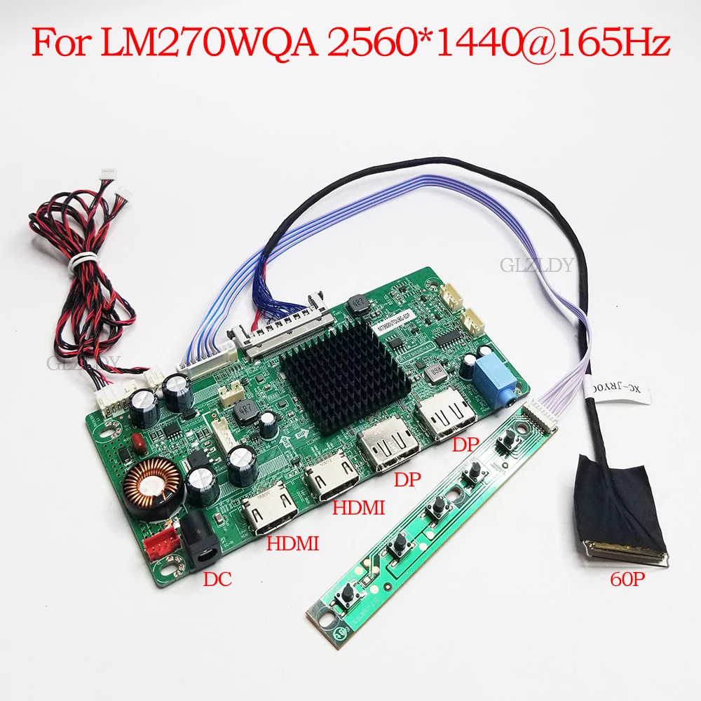 

LCD Controller Board For 27inch LM270WQA-SSA1 SSA2 2K 2560*1440@165Hz LCD Screen Driver Board 2*HDMI 2*DP Esports Monitor DIY