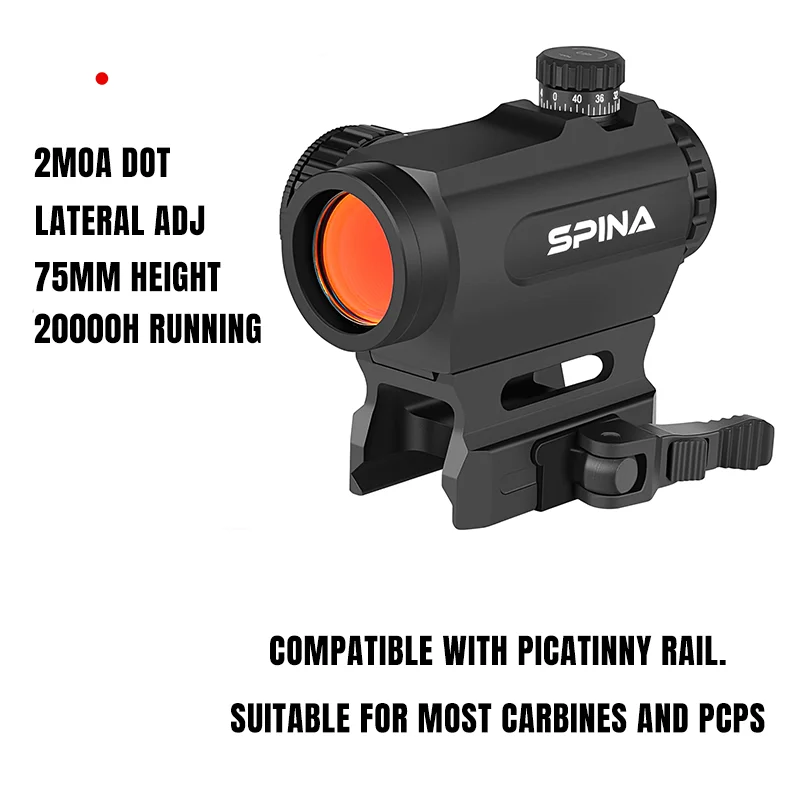 SPINA OPTICS Picatinny-Schiene Rotpunktvisier mit Solarbetrieb und Schüttelaktivierung, Passend für AR-Karabiner/PCP/Shotguns 22LR 5.56.223 7.62 12 GAUGE 7