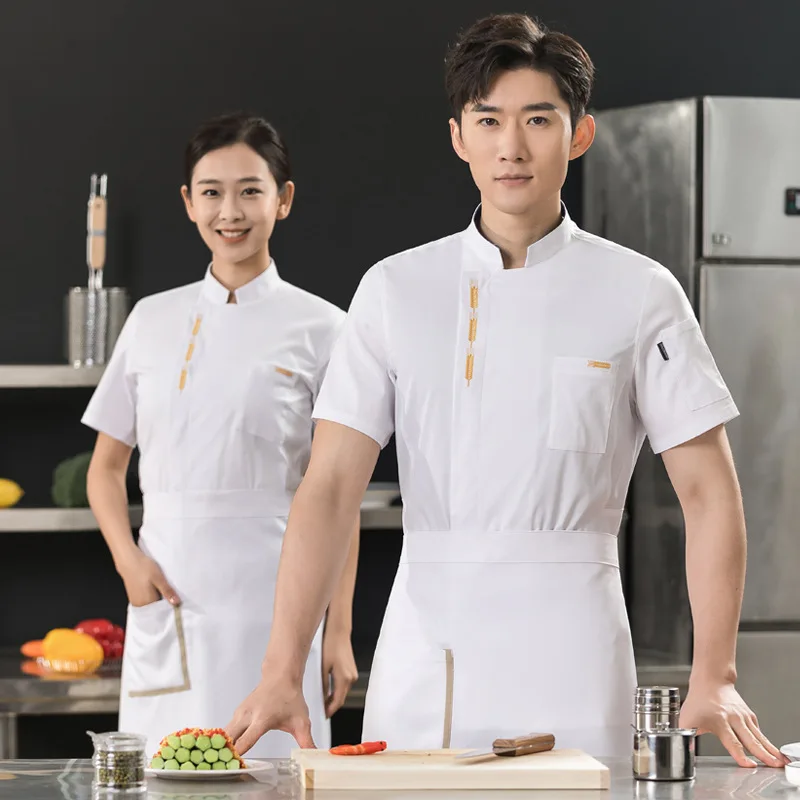 

Hotel Chef Uniform Black Short Sleeve Restaurant Cake Baking Kitchen Canteen Employee Summer Breathable Chef Jacket for Men