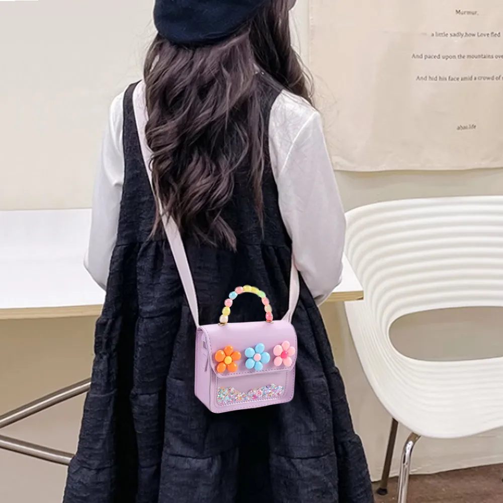 حقيبة ساعي البريد للأطفال على شكل زهور لطيفة من جلد البولي يوريثان حقيبة كتف صغيرة حقائب يد صغيرة عبر الجسم