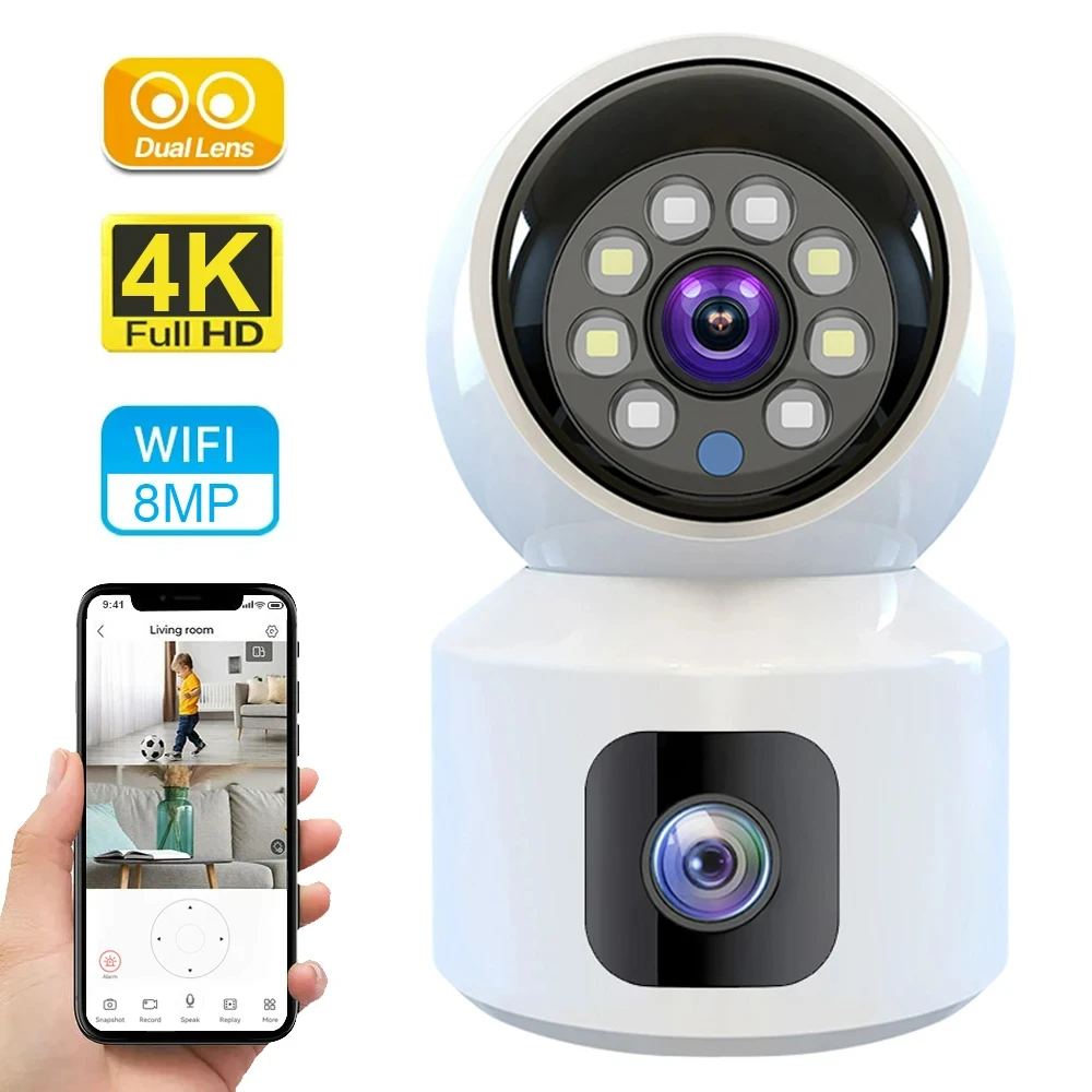 HD Mini Camera Wifi Wireless Dual Lens 8MP IP Cameras Smart Night Vision CCTV Security V380 Pro PTZ Camara Indoor Baby Monitor