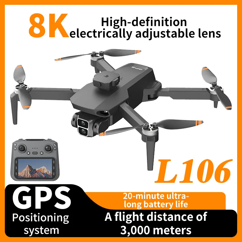 

Дрон L106 8K HD с двойной камерой 5G WIFI FPV, бесщеточный двигатель для предотвращения препятствий с экраном, пульт дистанционного управления, четырехосный дрон, игрушки, подарки
