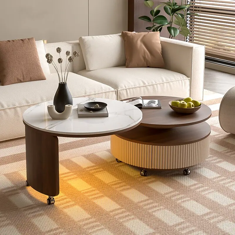 Living room coffee table round rotating movable center coffee table